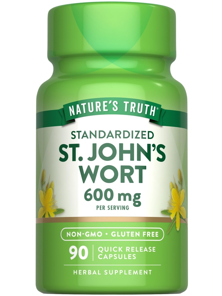 Nature 's Truth St Johns Wort 600mg against 124; 90 Capsules area 124; Standardized Extract against 124; Non- GMO & Gluten Free Supplement