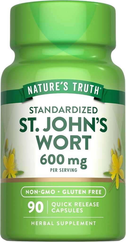 Nature's Truth St Johns Wort 600mg | 90 Capsules | Standardized Extract | Non-GMO & Gluten Free Supplement