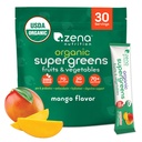 Zena Nutrition Organic Super Green Powder, 70 + Superfoods, 0 Sugar, 3G Fiber, Spirulina, Chlorella, Antioxidanter, Prebiotika / Probiotika, fordøjelsesenzymer, Mango, 30 Drink Mix Pakninger