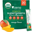 Zena Nutrition Organic Super Green Powder, 70 + Superfoods, 0 Sugar, 3G Fiber, Spirulina, Chlorella, Antioxidanter, Prebiotika / Probiotika, fordøjelsesenzymer, Mango, 30 Drink Mix Pakninger