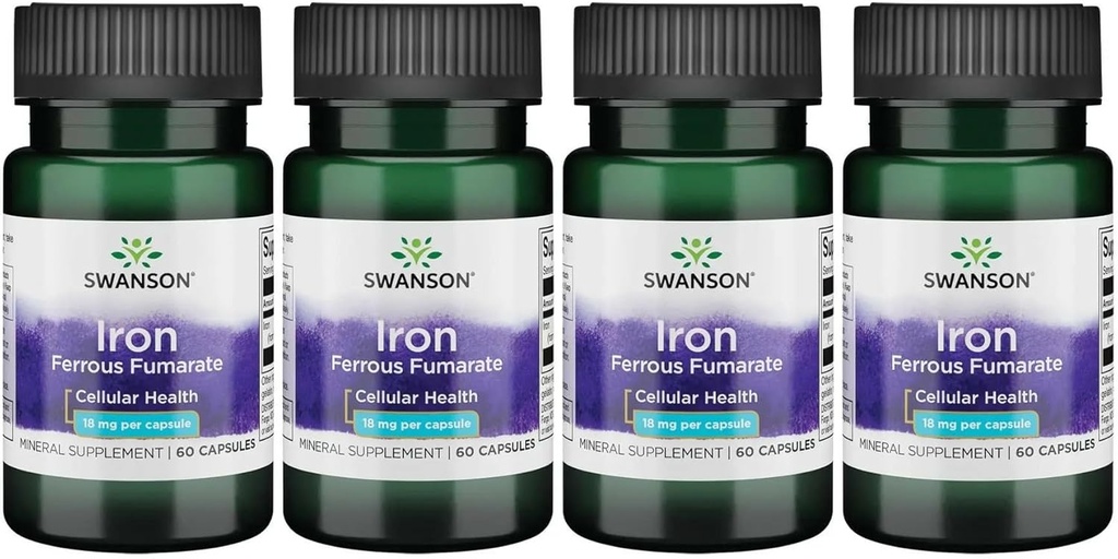 Swanson Jern (Ferrofumarat) - Mineral supplement Fremme energistøtte - Højkoncentrationsformel Assists in Oxygen Levering & Fedtsyre Metabolisme 60 Sgels (4 Pack)