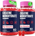 Creatine Monohydrate Gummies for Kvinder & Mænd, Taurine & B6, Chewable Creatina Pre Workout Gummies for Max Strength & Muscle Growth, Energy, Endurance, Creatin for Mænd & Kvinder - 2 flasker
