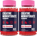 Creatine Monohydrate Gummies for Kvinder & Mænd, Taurine & B6, Chewable Creatina Pre Workout Gummies for Max Strength & Muscle Growth, Energy, Endurance, Creatin for Mænd & Kvinder - 2 flasker