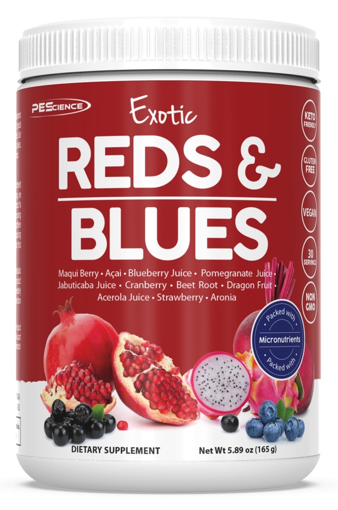 PEScience Exotic Reds & Blues, Red Superfoods Powder with Myo-Inositol, Beet Root Powder, Pomegranate and Acai Extract, Freeze-Dried Antioxidant Fruit Blend, 30 Servings