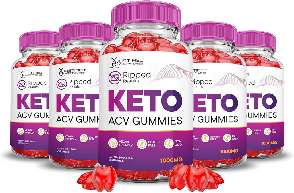 Justified Laboratories (5 Pack Rippede resultater Keto ACV Gummies Advanced Formel 1000MG Rippede resultater Formuleret med Pomegranate Beet Juice Powder B12 Vegan Non GMO 300 Gummys