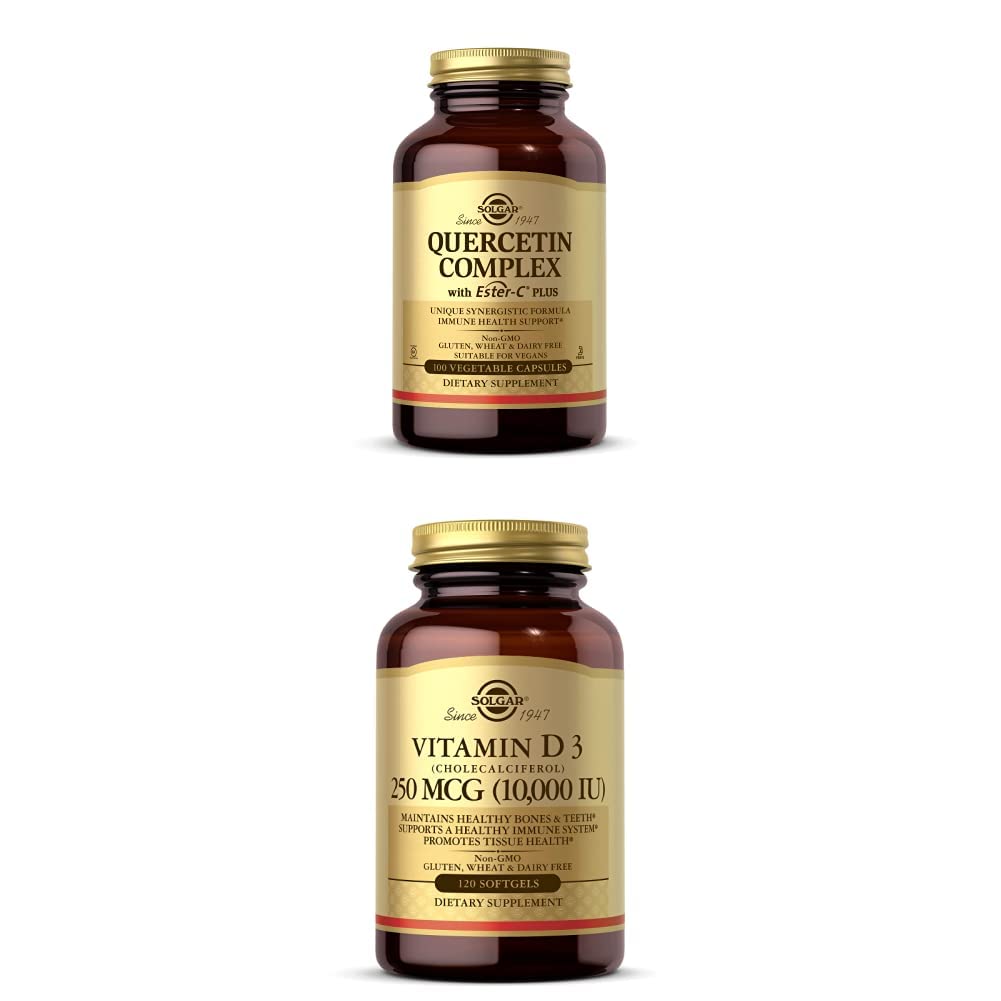 Solgar Quercetin Complex with Ester-C Plus, 100 Vegetable Capsules - 50 Servings Vitamin D3 (Cholecalciferol) 250 MCG (10,000 IU), 120 Softgels - Immune System Support