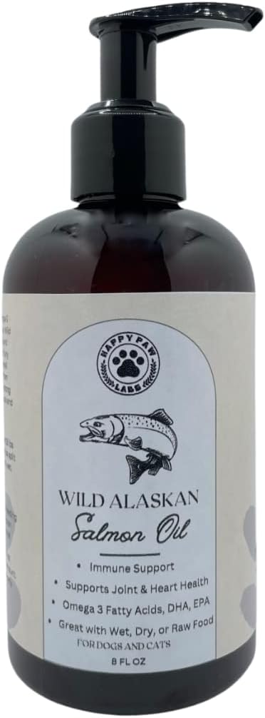 Pure Wild Alaska Salmon Oil for Dogs & Cats - Omega 3 Skin & Coat Supplement, Natural EPA + DHA fedtsyrer til fælles funktion, hjerne, immunforsvar & hjerte sundhed (8 FL OZ)