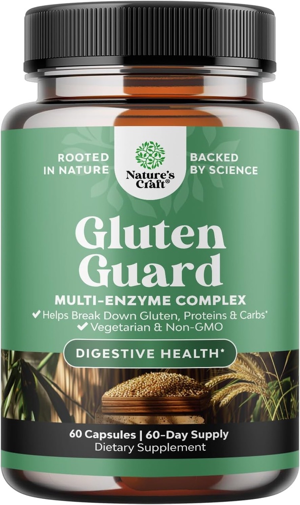 Hurtig fungerende Gluten fordøjelsesenzymer for intolerance - Gluten fordøjelsesenzymer for kvinder & mænd til debloat med DPP IV Blend Plus Lipase Amylase Bromelain for Gut Health & Ditagestion Support - 60 Ct