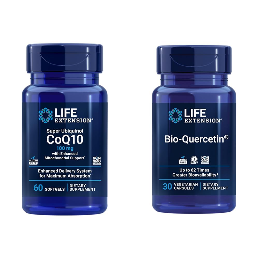 Life Extension Super Ubiquinol CoQ10 60 softgels, Bio-Quercetin 30 Capsules - Heart, Immune & Cellular Energy Support