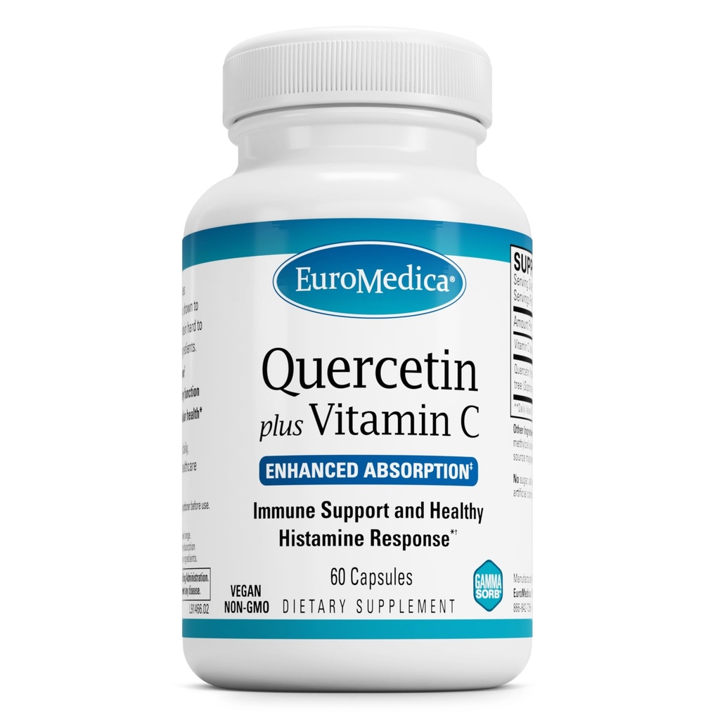 EuroMedica Quercetin Plus Vitamin C - Supports Healthy Histamine Response & Respiratory Health - Dietary Supplement for Immune Function Support & Cellular Health - 60 Capsules (60 Servings)