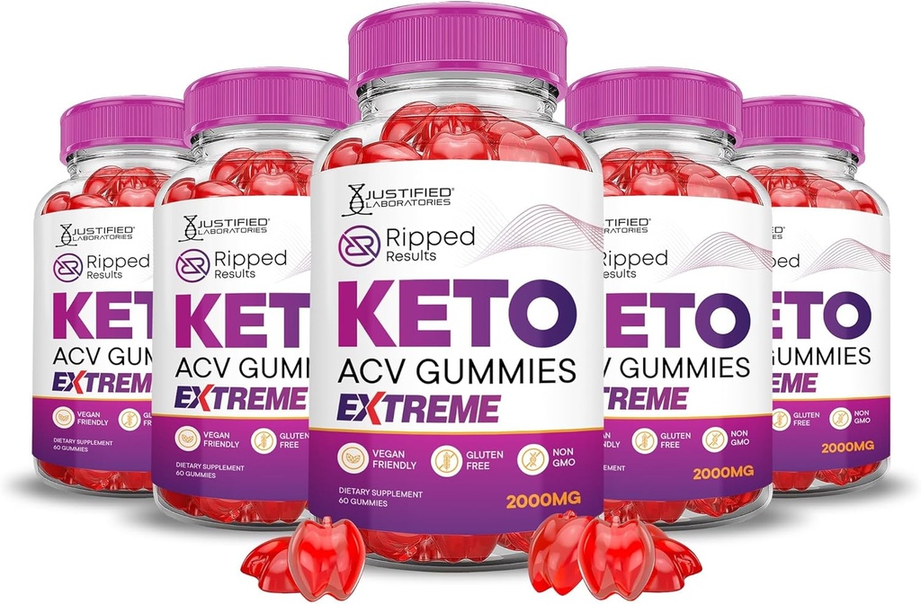 Justified Laboratories (5Pack Rippede resultater Keto ACV Gummies Extreme 2000MG Rippede resultater Keto Gummies Apple Cider Vinciate Formuleret med Pomegranate Beet Juice Powder B12 Vegan Non GMO 300 Gummys