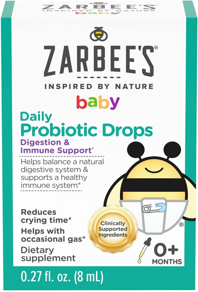Zarbee 's Baby Probiotiske Drops, Daglig fordøjelse + immunforsvar, Nyfødte spædbørn & Up, 0.27 Fl Oz