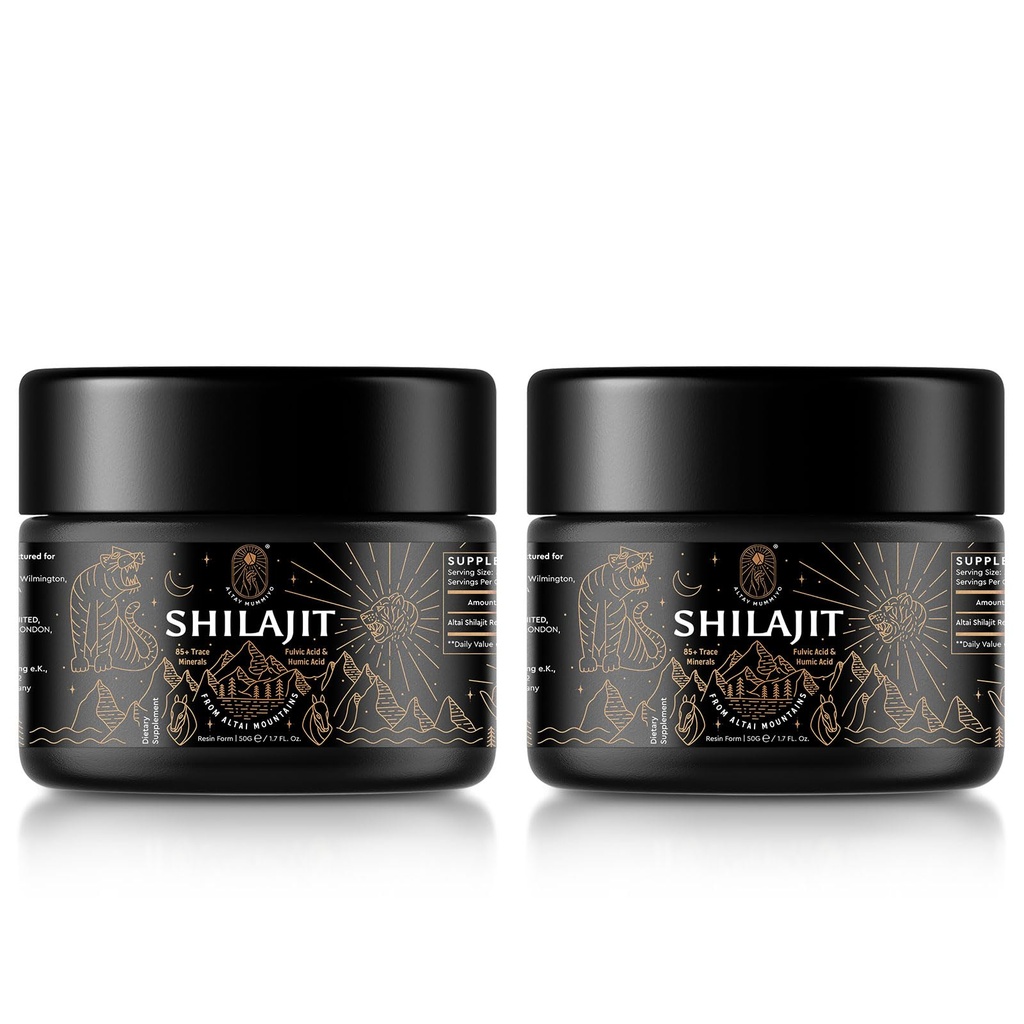 Shilajit Resin med Fulvic Acid & Trace Minerals, Original Sibirian Shilajit Pure med 85 + Humanic Acid Supplement for Energy & Immunsystem - 100 Servering / 50g (2 Pack), Gel