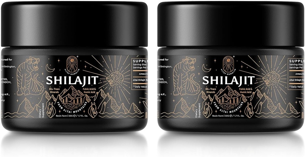 Shilajit Resin med Fulvic Acid & Trace Minerals, Original Sibirian Shilajit Pure med 85 + Humanic Acid Supplement for Energy & Immunsystem - 100 Servering / 50g (2 Pack), Gel
