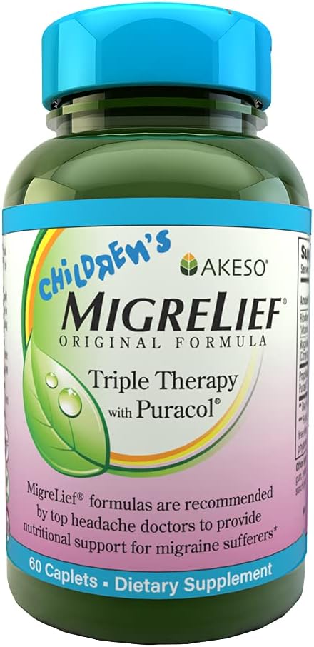 Børn MigreLief ® - Triple Therapy med Puracol ™ - Ernæringstilskud til børn - 60 kapsler / 1 måneds forsyning