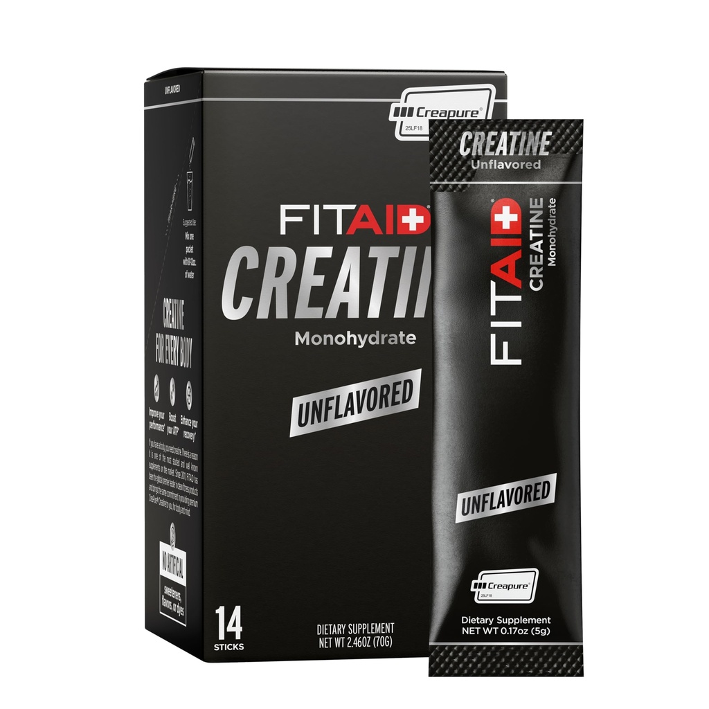 FITAID Essentials Creatine Powder, CreaPure Creatine Monohydrate, ATP Production for Weightlifting, Running, Naturally Flavored, Smooth-Mixing, Easy on Stomach, Resealable (14 Servings, Unflavored)