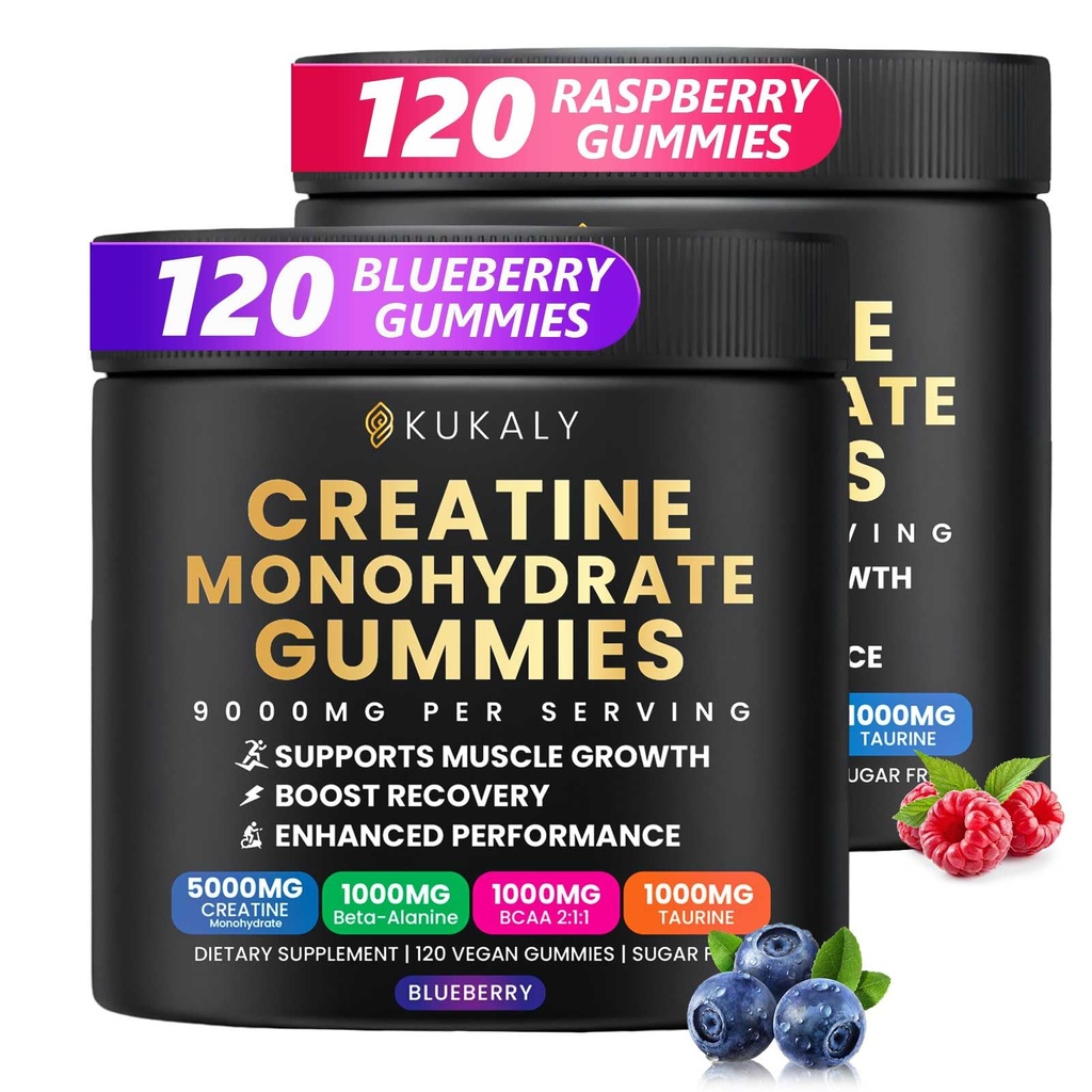 Creatine Monohydrate Gummies for Men & Women, 9000MG Creatine Gummies Sugar Free -BCAA 2:1, B12 B6 for Boost Strength, Focus & Endurance, Vegan, Non-GMO