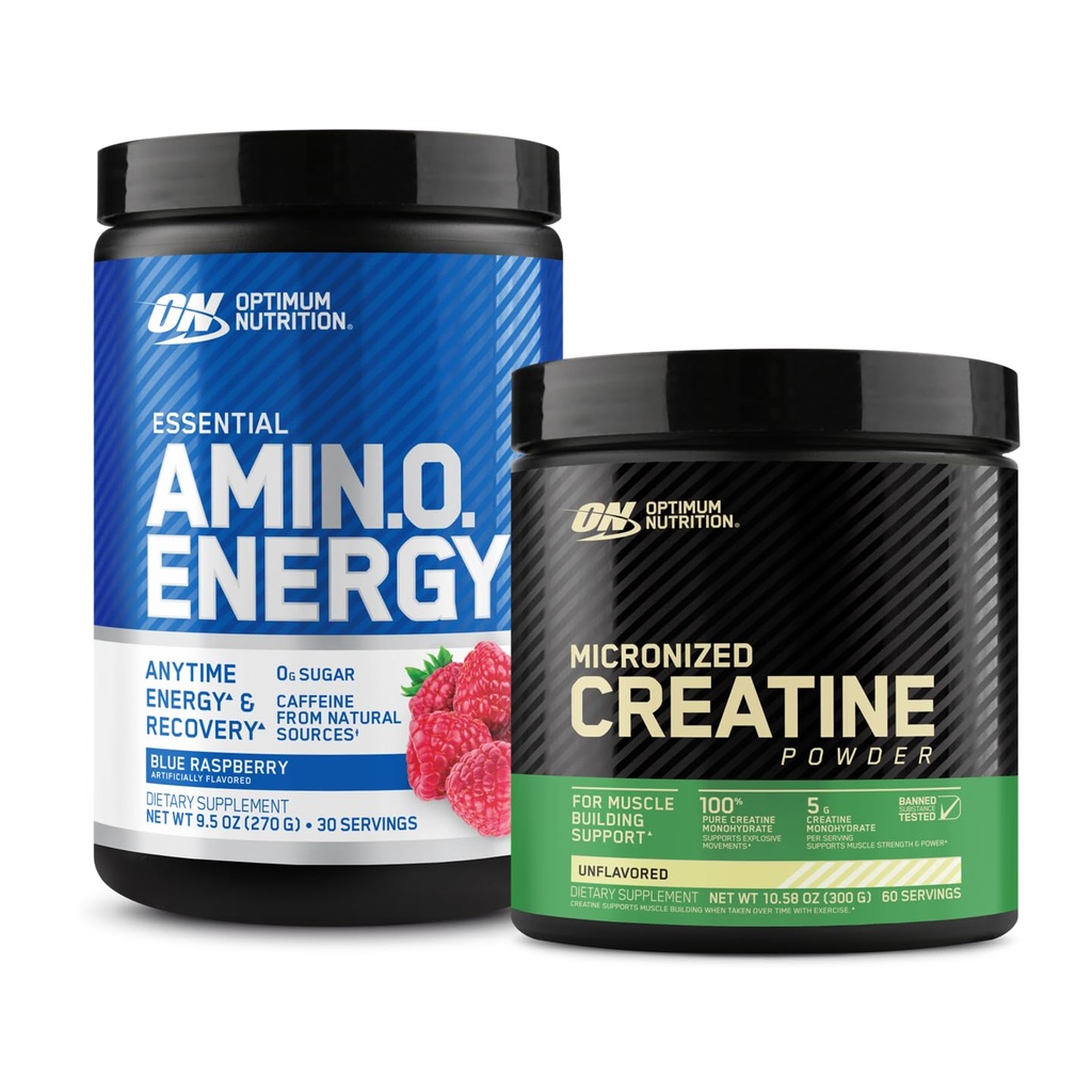 Optimum Nutrition Amino Energy - Pre Workout med grøn te, BCAA, Aminosyrer & mikroniseret Creatin monohydrat pulver, Unflavored, Keto Friendly, 60 Servering