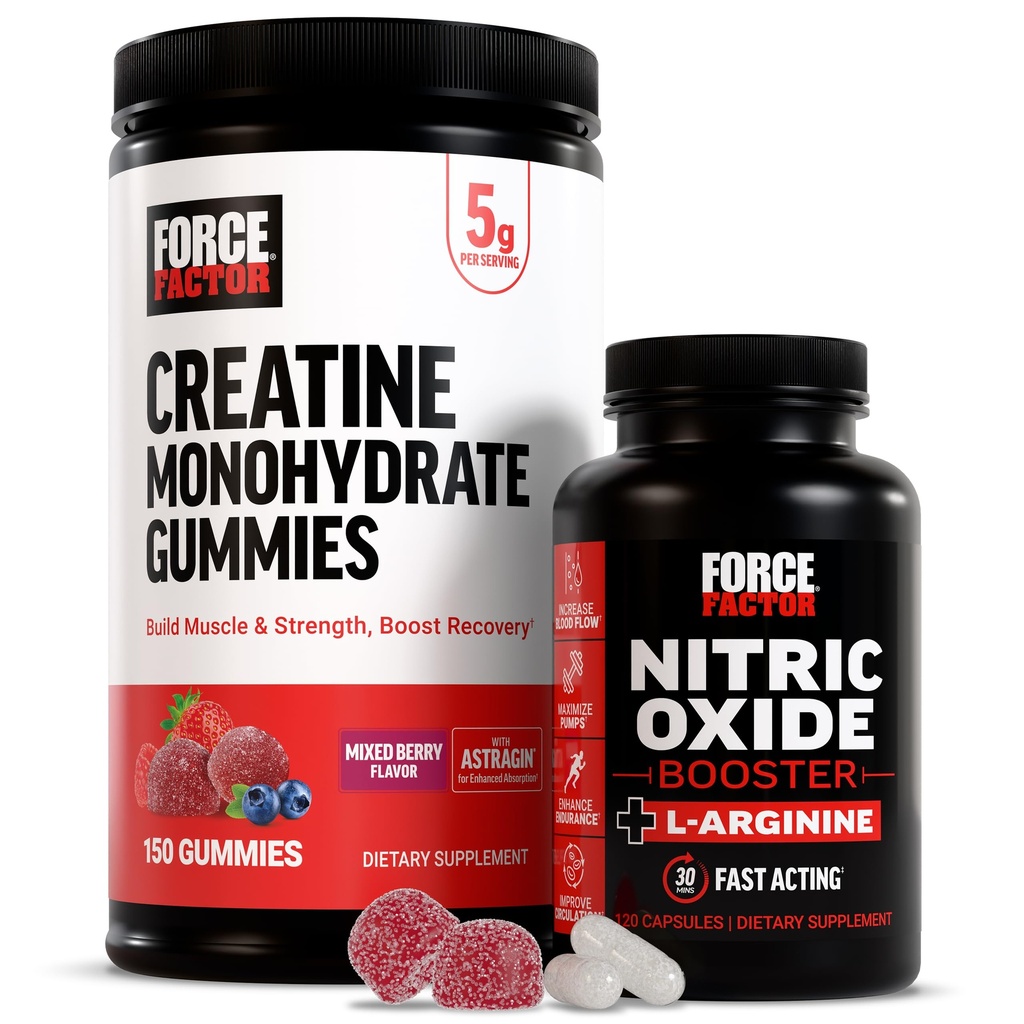 Kraftfaktor Creatinin Gummies, 5 Bedste Creatinine monohydrat, blandet berry, 150 Gummies, 30 Servere Nitrooxid Booster, Fastvirkende formel med L- arginin, 120 Kapsler