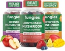 Fungies Mushroom Gummy 3- Pack Bundle, Lions Mane, Cordyceps & Reishi Gummies for voksne - Mushroom Gummies understøtter Brain Health, Gut Health, Energy & Daily Wellness - 180 Servere
