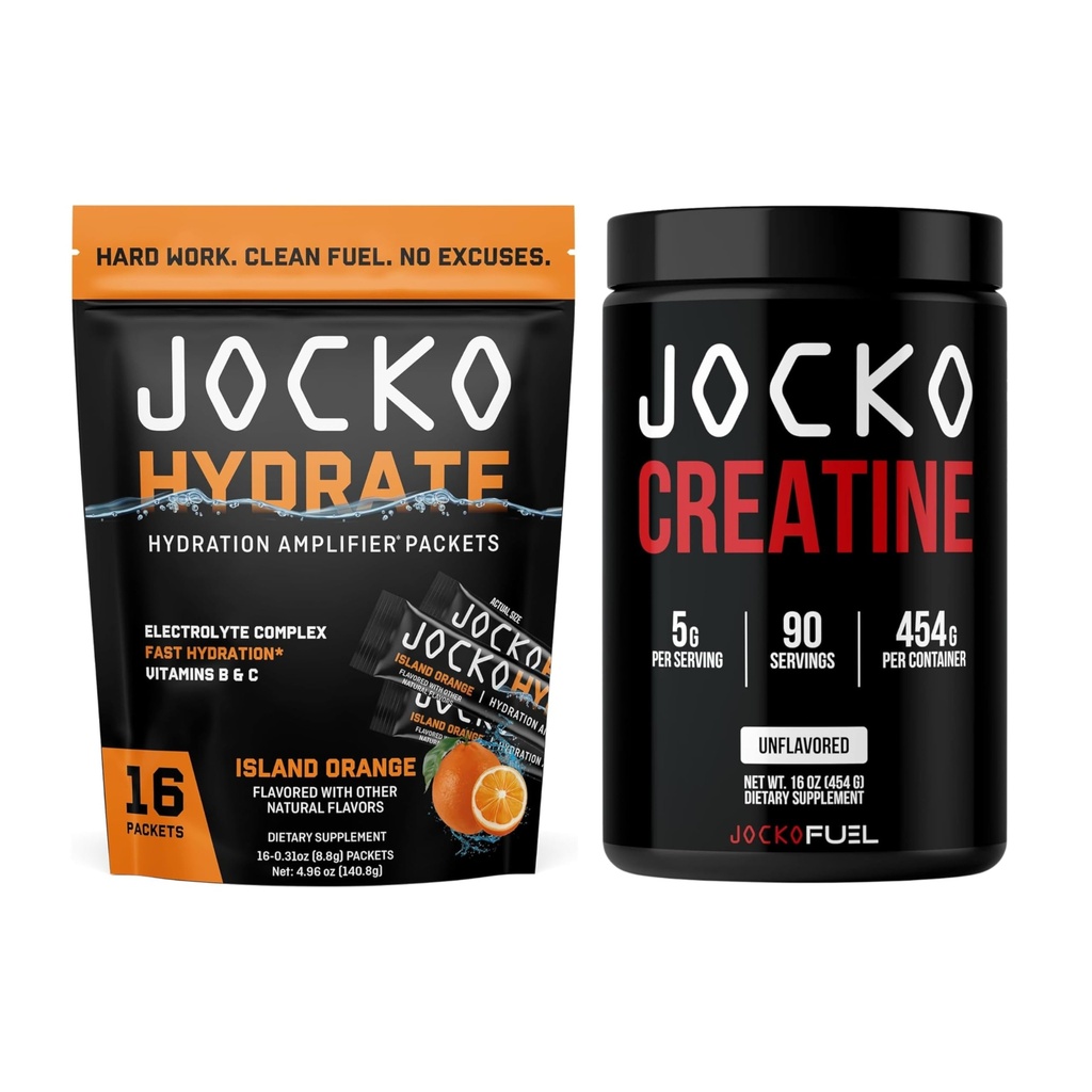 Jocko Fuel Hydrate Electrolyte Island Orange + Creatine Monohydrate Powder 90 Servings