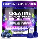 Creatine Gummies Monohydrate Complex for Men & Women, Creatine Pre-Workout for Enhance Muscle Strength Recovery Cognitive Health & Memory, 120 Gummies Sugar Free Vegan Non-GMO