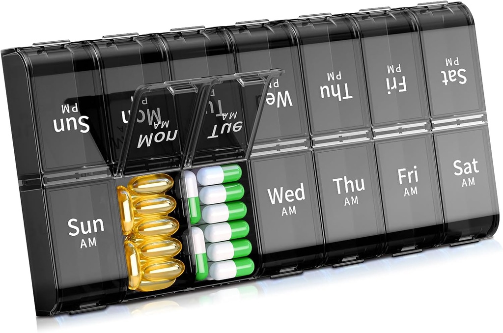 XL Stor Ugentlig Pill Organizer 2 gange om dagen, Ekstra Big 7 dag Pill Box Am Pm, Daily Pill Case Medicine Organizer med 14 afdelinger, Day Night Pill Container for Fish Olies, Vitamin, tillæg