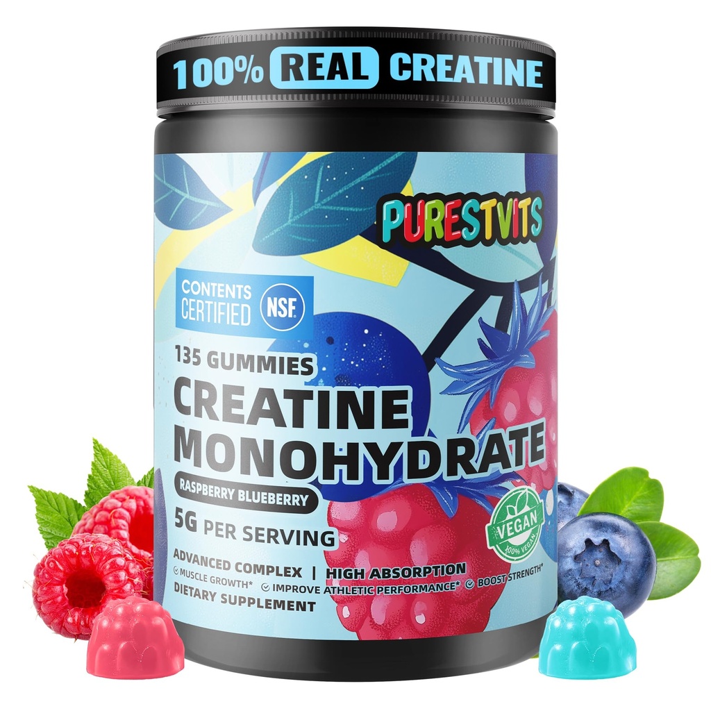 NSF Certified Creatinine Gummy 5g - Creatinine Monohydrat Gummies - Pre- Workout Energy & Muscle Growth Support for Mænd & Kvinder