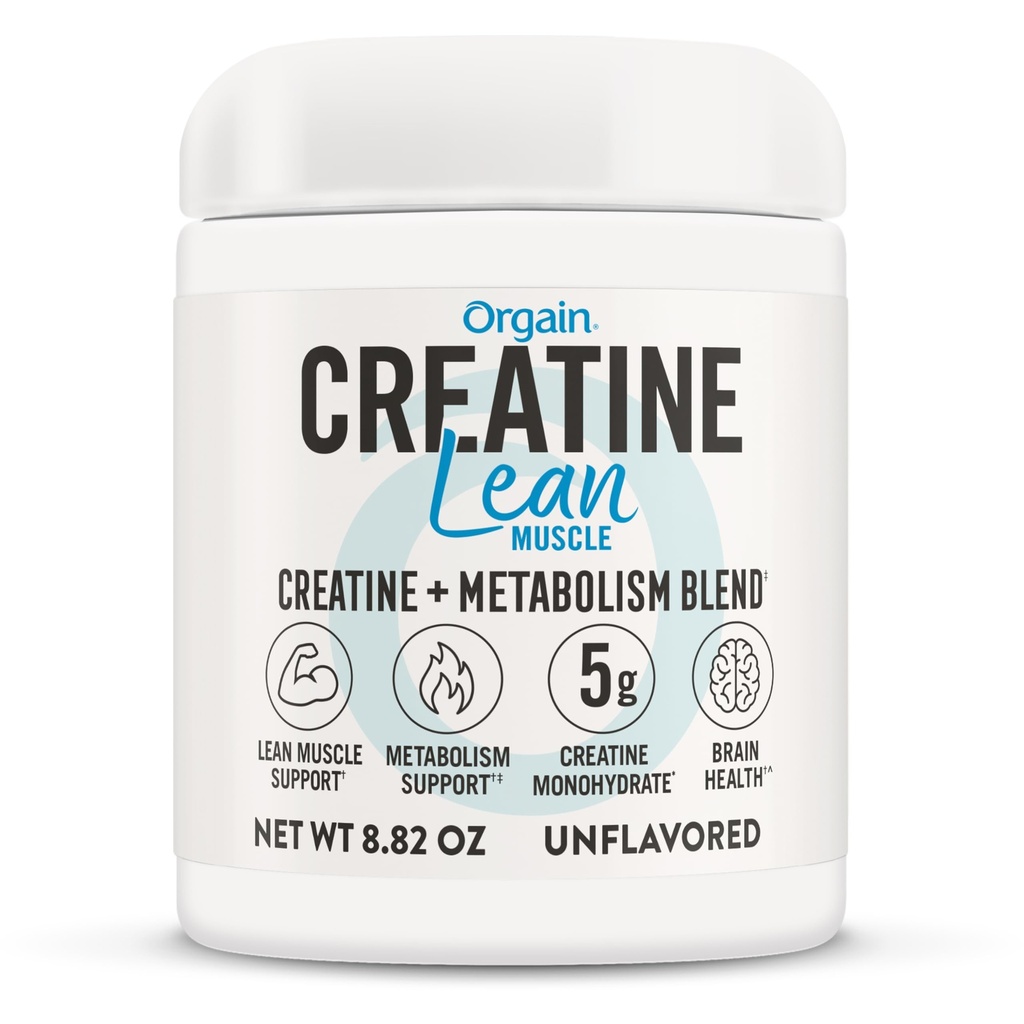Orgain Mikroniseret Creatin monohydrat Lean Muskelpulver med Metabolisme Blend, Unflavored, 50 Servere, Understøtter Muskel Styrke og hjerne sundhed, Ingen Dairy eller Soy, Gluten Free, Vegan