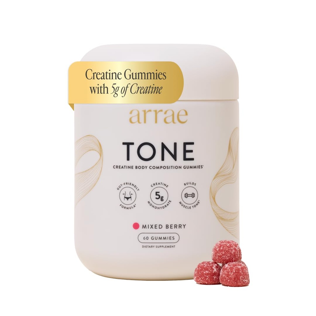 Arrae Tone Gummies - Kreatin monohydrat til kvinder - Support Lean Muscle, Styrke & Inddrivelse - Blandet Berry Flavor - 60 Greve