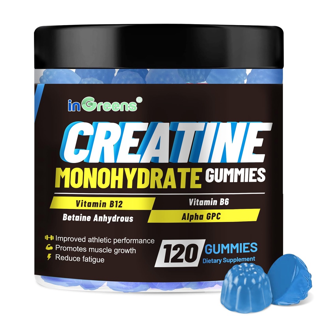 inGreens 6g Creatine Gummies – High-Strength Creatine Monohydrate Chews for Men & Women – Sugar Free Workout Supplement for Muscle Support, Strength, Energy & Recovery – 120 Count