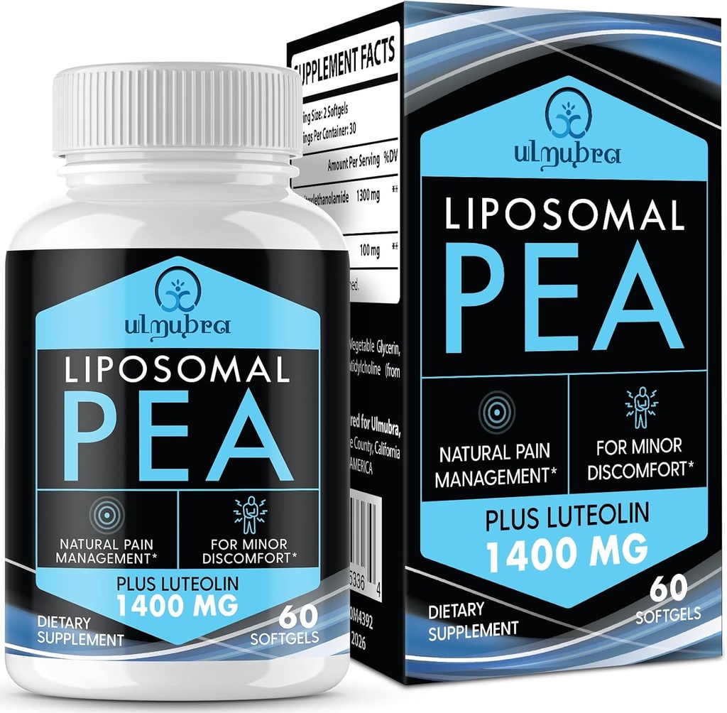 Liposomal Palmitoylethanolamid 1300 MG Plus Luteolin 100 MG, Superior Absorption, Mikroniseret Pea supplement til discomfort management, 60 Softgels