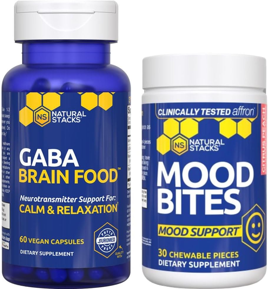 NATURLIGE STAKS Mood Bites + GABA Brain Food Bundle - Understøtter afslapning og forbedret mood * - 90 samlede stykker