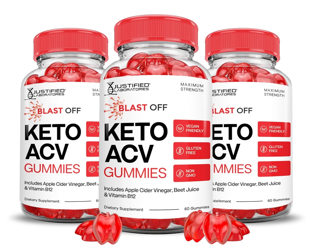 (3 Pack) Blast Off Keto ACV Gummies Advanced Formel 1000MG Blast Keto Gummies Apple Cider Vinagar Formuleret med Pomegranat Beet Juice Powder B12 Vegan Non GMO 180 Gummys