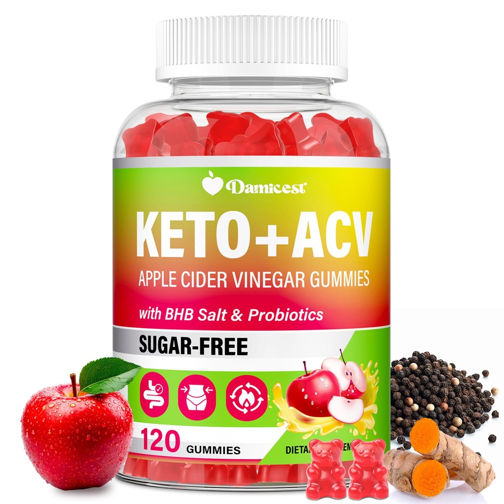Apple Cider Vincious Gummies, Keto ACV Gummies med moderen, Advanced Formel med Probiotika, Vitamin B12 & Keto Blend, ACV til Cleanse & Detox, Metabolisme, fordøjelse & Gut- Sukker Free, 120 Tællinger