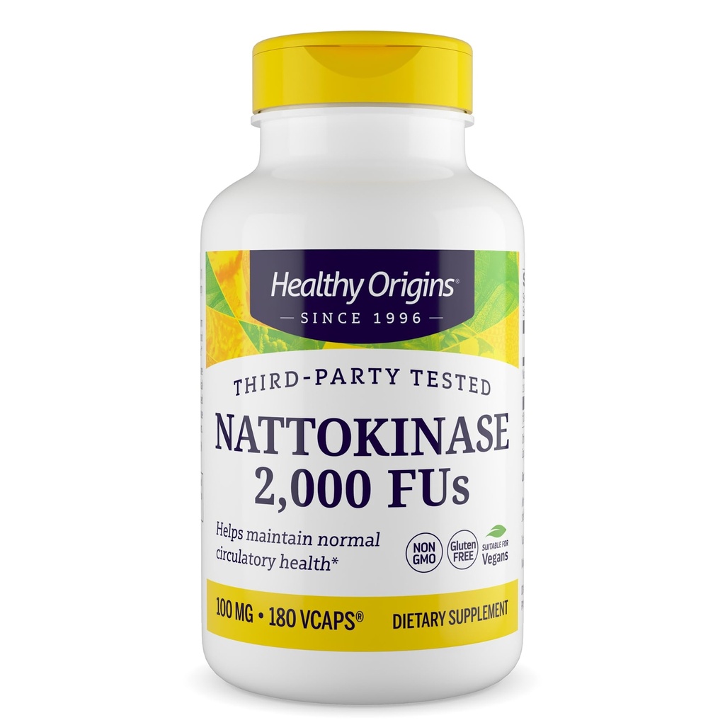 Healthy Origins Nattokinase 2,000 FU's (100 mg, Non-GMO, Gluten Free, Circulatory Support), 180 Veggie Caps