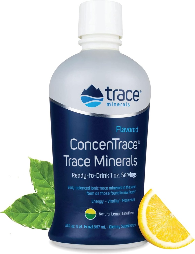 Trace Minerals ConcenTrace - Flydende mineralsk supplement med Magnesium & C-vitamin - Kosttilskud med hvid grape & Lemon Juice - Natural Lemon Lime Flavor, 30 fl oz (30 Servere)