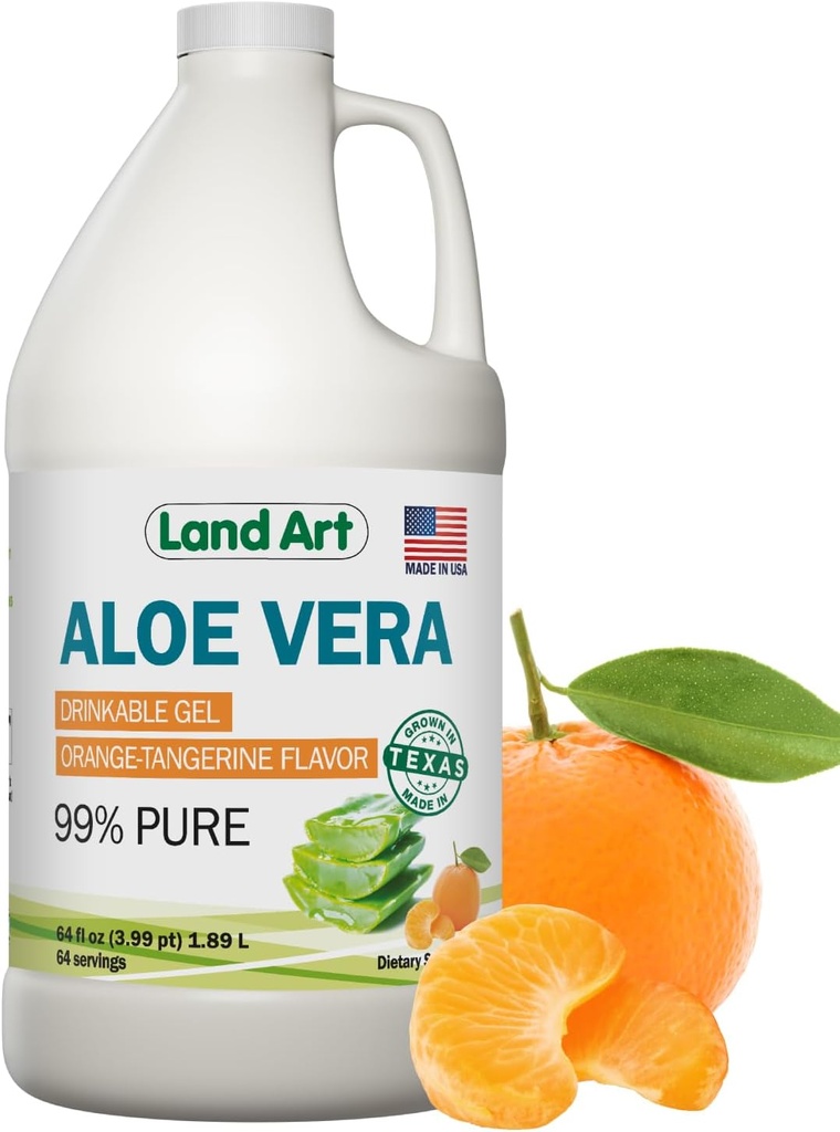 Pure Aloe Vera Drinkable Gel - Orange Tangerine Flavored - Cold- Forarbejdede Indre Filet - fra økologiske friske blade fra Texas - for Heartburn Relief - Acid Reflux - 64 fl oz