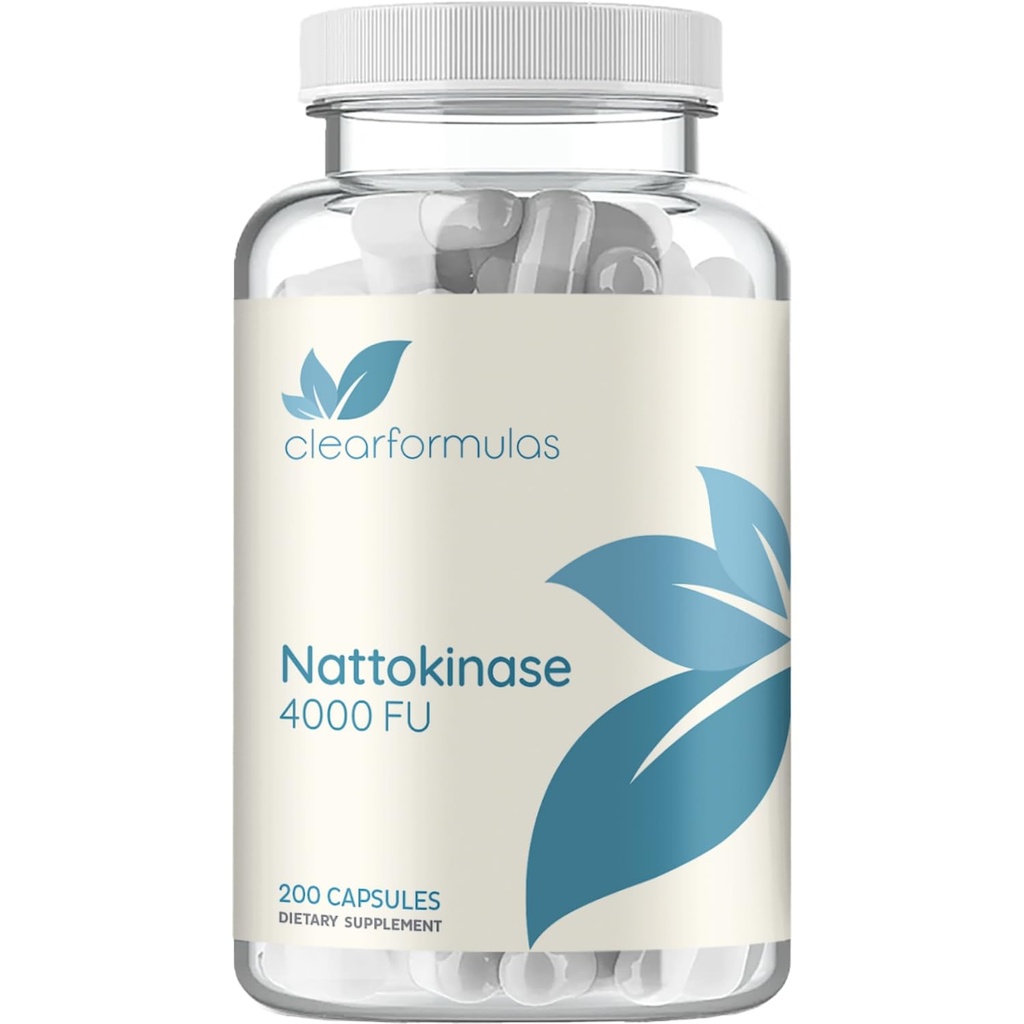 Clear Formulas Nattokinase 4000 FU Enzyme Supplement - Double Strength Nattokinase Supplement from High Potency Non-GMO Gluten Free Natto Extract - 1 Capsule Serving - (200 Servings)