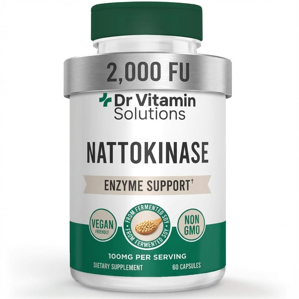 Nattokinase 2,000 FU (100mg) Supplement for Heart Health & Circulation - Blood Flow & Cardiovascular Support - Systemic Enzyme from Fermented Natto - Vegan, Non-GMO - 60 Veggie Capsules 2 Month Supply