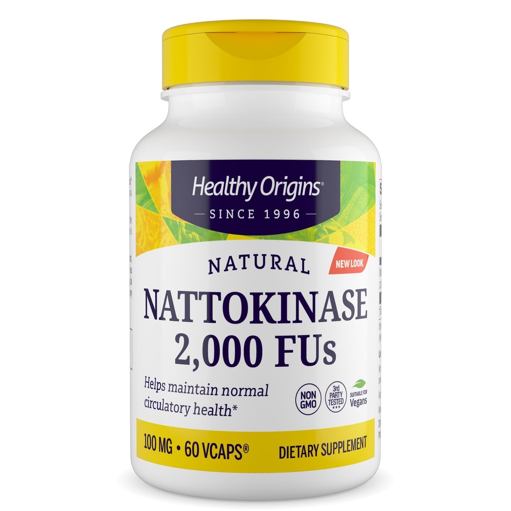 Healthy Origins Nattokinase 2,000 FUs, 100 mg - Nattokinase Supplement - Vegan, Non-GMO & Gluten-Free Nattokinase - 60 Veggie Capsules