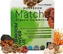 PowderVitamin Organic Mushroom Matcha Powder Certified Pesticide- Free Grass- Fed Collagen Typer I & III, 8 Fruiting Body Mushrooms Testet for Beta- Glucans Focus fordøjelse & Immunity 15 Serveringer