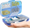 Travel Pill Organizer - Airtight Medicine Case for Traveling Portable Pharmacy Box med etiketter Vitamin Container 8 Segment supplement Medication Holder Stor kapacitet dagligt (blå)