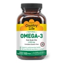 Country Life Omega-3 Fish Oil Supplement, 1000mg, 180mg EPA & 120mg DHA, Fish Oil Concentrate, Burpless, 100 Softgels, Certified Gluten Free