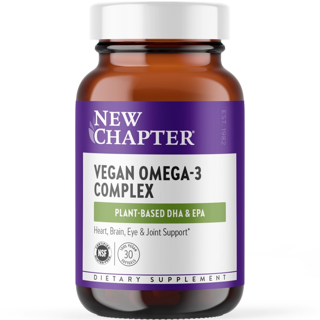 New Chapter Vegan Algae Oil, DHA, EPA, and DPA Supplement - Vegan Omega-3 Complex for Heart, Brain, Eye & Joint Support - 30 Softgels
