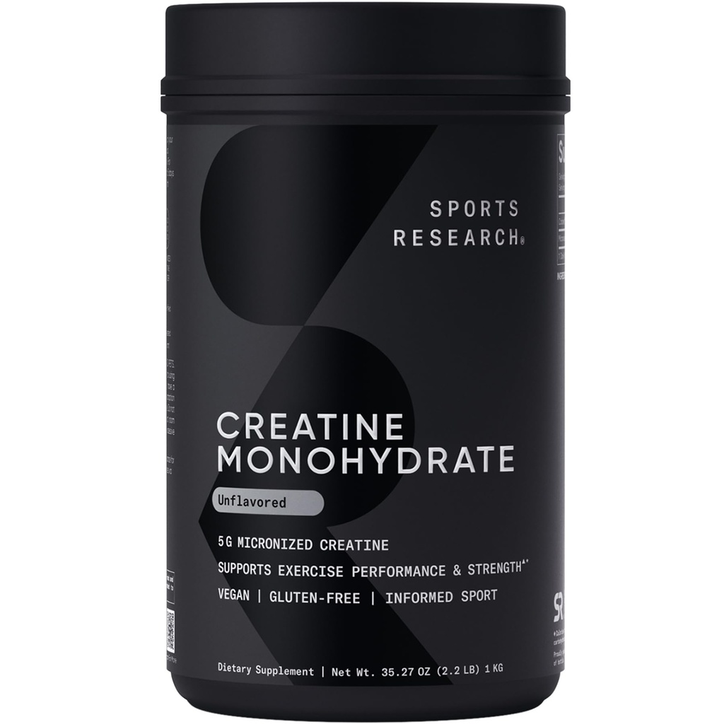 Sports Research Creatinine monohydrat - Gain Lean Muscle, Forbedre ydeevne og styrke og støtte Workout Inddrivelse - 5 g Mikroniseret Creatin - 35.27 oz