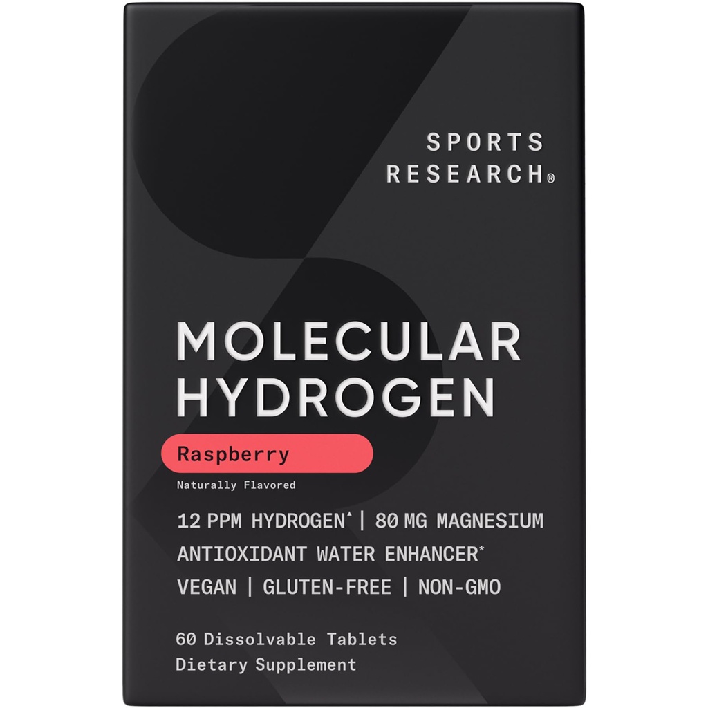 Sports Research® Molecular Hydrogen Water Tablets - Fast Dissolve H2 Tablets with Magnesium - Hydrogen Water - Antioxidant Water Enhancer with Magnesium* - Raspberry Flavor, 60 Servings