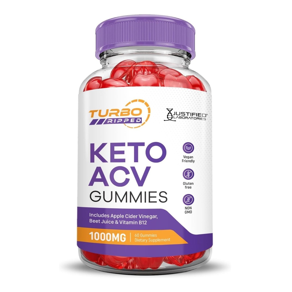 Justified Laboratories Turbo Ripped Keto ACV Gummies Advanced Formel 1000MG Turbo Ripped Keto Gummies Apple Cider Vinciate Formuleret med Pomegranate Beet Juice Powder B12 Vegan Non GMO 60 Gummys