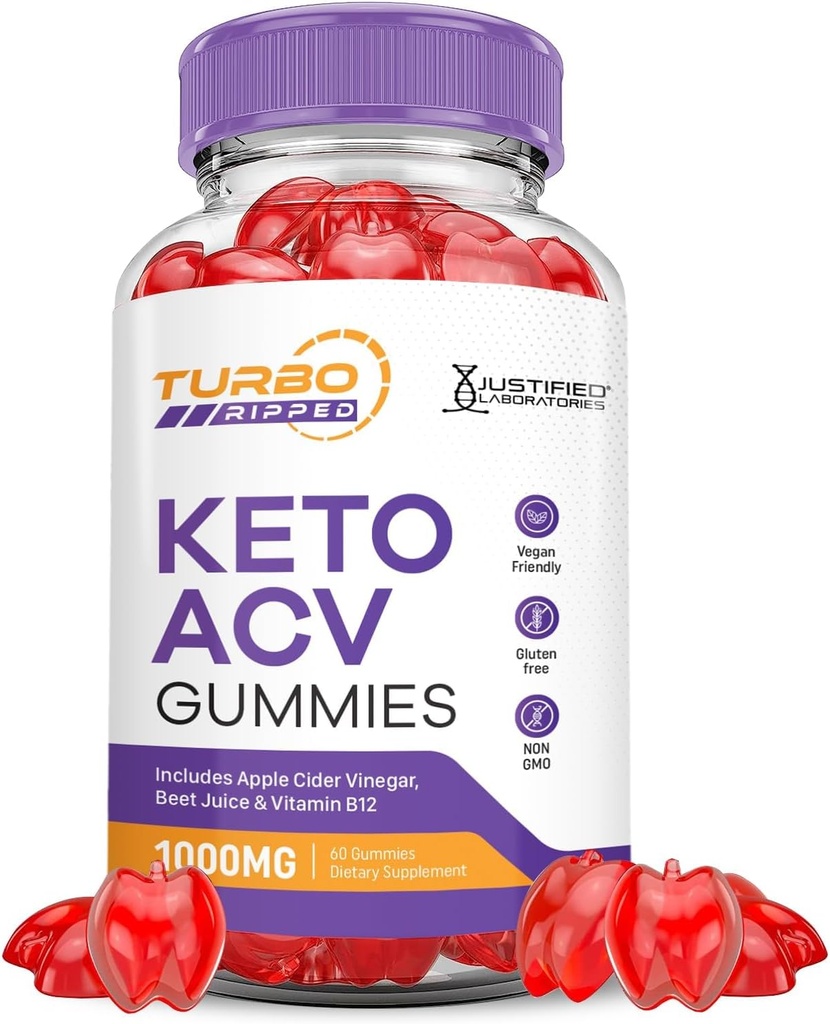 Justified Laboratories Turbo Ripped Keto ACV Gummies Advanced Formel 1000MG Turbo Ripped Keto Gummies Apple Cider Vinciate Formuleret med Pomegranate Beet Juice Powder B12 Vegan Non GMO 60 Gummys