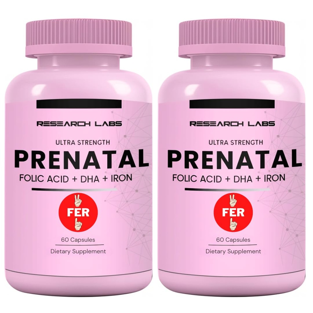 Forskning Labs prænatale vitaminer til kvinder 2 Fer 1 Ad: 6X mere Biotilgængelig Metyleret Folate Folinsyre MTHF 5 Mest124; Understøtter Brain Development, sund vækst